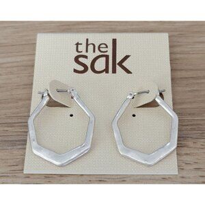 The Sak Silver Hexagon Hoop Earrings Modern Geometric Style NWT